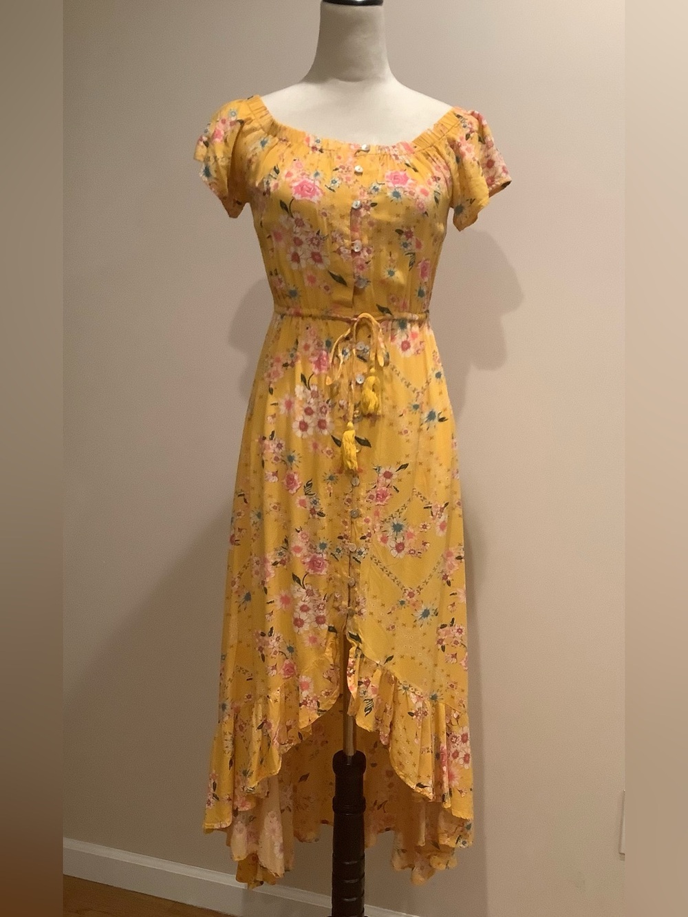 Abel The Label Yellow Floral Maxi Dress Size XS